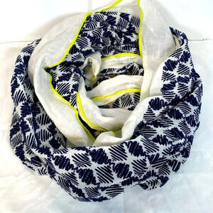 J.Crew | White Infinity Scarf with Blue embroidery & lime green edges